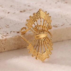 Gold Tone Adjustable Fan Statement Ring